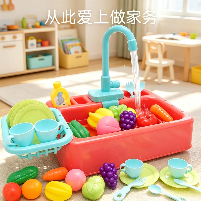 Kids Toys Kitchen Set - Mutfak Oyuncak Plastik Bulaşık Lavabo Seti,