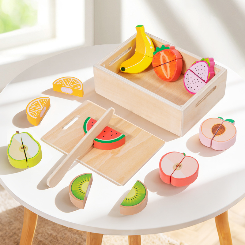 Kids Toys Kitchen Set - Ahşap Kesme ve Damgalama Yemek Simülasyon